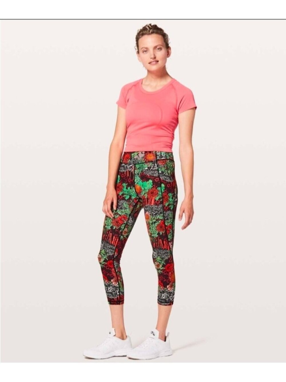 Lululemon Time To Sweat Crop 23" Leggings Zen Garden Floral Print Size 4